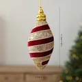 Bola de Navidad de cebolla con rayas rojas y doradas para decoración de árboles - 11cm / Rojo Vino Oro Oliva