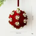 Red velvet Christmas ornament ball featuring elegant pearl and rhinestone details, 8.5cm - Pearl Flower Cluster Style / 8.5cm / Burgundy