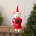 Handgemaakte kerstmuis van wolvilt met rode kerstmuts en rode trui - Cadeaudoos Muis Stijl (08YMZGJ03) / 6*4.5*16 cm / Broken Wit