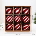 Set of 9 red and silver striped glitter Christmas ball ornaments in 24cm display box - Flocked Painted Irregular Style / 9 Pieces/Set (8cm) / Burgundy