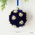 Handcrafted blue velvet Christmas ball ornament with pearl and rhinestone decorations - Pearl Flower Cluster Style / 8.5cm / Sapphire Blue