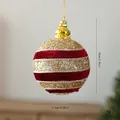 Bola de Navidad decorativa de terciopelo rojo y purpurina dorada, 7,5cm - 8cm / Rojo Vino Oro Bola Redonda
