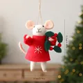 Handgemaakt wollen vilt muis ornament met rode trui voor feestelijke kerstboom decoratie - Krans Muis Stijl (08YMZGJ03) / 9.5*4.5*12.5 cm / Broken Wit