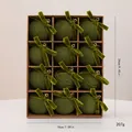 Set de 12 bolas de Navidad de terciopelo verde con lazos en caja de regalo - Estilo Lazo / 12 Piezas/Paquete (6cm) / Verde Militar