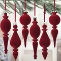 Edle weinrote Samt-Weihnachtsanhänger in verschiedenen Formen für den Tannenbaum - 6er Set / Burgunderrot