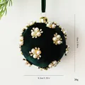 Dark green velvet Christmas ball ornament with pearl and crystal floral decorations - Pearl Flower Cluster Style / 8.5cm / Dark Green