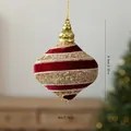 Bola de Navidad en forma de cebolla de terciopelo rojo y dorado para decoración. - 8cm / Rojo Vino Oro Cebolla