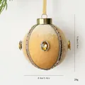 Palla di Natale di lusso in velluto giallo con strass e gemme, dimensioni 8,8x9,5 cm - Pezzo Singolo / Oro (Intarsio Strass)
