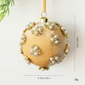 Champagne velvet Christmas ball ornament featuring elegant pearl and rhinestone floral clusters - Pearl Flower Cluster Style / 8.5cm / Gold