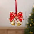 Red bow with gold bells Christmas tree ornament hanging decoration measuring 6x7cm - Bow Bell (Style D)