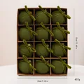 Set de 12 bolas de Navidad de terciopelo verde oliva con lazos elegantes y cascabeles - Estilo Lazo / 12 Piezas/Paquete / Verde Militar