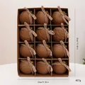 Set de 12 bolas de Navidad de terciopelo marrón con lazos decorativos en caja de rejilla - Estilo Lazo / 12 Piezas/Paquete / Café