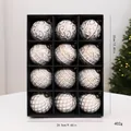 Set of 12 white and gold antique Christmas baubles in a box for festive tree decoration. - 8cm / 12 Pieces/Pack / Antique White Gold