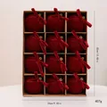 Set de 12 bolas de Navidad de terciopelo rojo con lazos elegantes en caja - Estilo Lazo / 12 Piezas/Paquete / Burdeos