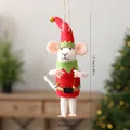 Handmade wool felt mouse Christmas tree ornament in red and green festive outfit - Red Green Mouse with String Lights / Single OPP Bag