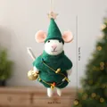 Handgemaakt kerstmuisje van vilt om op te hangen met groen feestelijk jasje en ster - Kerstboom Muis (Stijl A) / Enkele OPP-zak / Groen