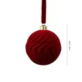 Red flocked Christmas ornament ball with wave texture and velvet ribbon, 6cm size - Water Ripple Style (ZH-25SDQ17) / 6cm / Burgundy
