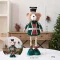 Ours de Noël en peluche douce en costume de Casse-Noisette vert décoration de table - Ours à Haut-de-forme Télescopique / Pièce Unique / Vert