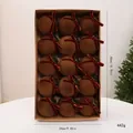 Juego de 15 bolas de Navidad de terciopelo marrón con lazos rojos, tamaño 40x24 cm. - Estilo Lazo / 15 Piezas/Paquete / Marrón Oscuro