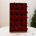 Juego de bolas de Navidad de terciopelo rojo con lazos elegantes en caja de regalo - Estilo Lazo / 15 Piezas/Paquete / Burdeos