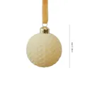 Cream flocked Christmas ball ornament with velvet ribbon, 6cm diameter size detail - Leaf Texture Style (ZH-25SDQ17) / 6cm / Beige