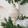 Antique white and gold conical Christmas tree ornament, 15x7cm size - Watermelon Cone Shape / Creamy White With Gold (Style A)