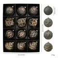 Set of 12 vintage-style bronze Christmas ornament balls with four textured designs - 8cm / Antique Ball Set B / Set of 12