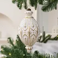 Elegant vintage white and gold teardrop Christmas ornament for festive tree decoration - Teardrop Pointed Sphere / Creamy White With Gold (Style B)