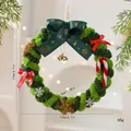 Handmade green pipe cleaner Christmas wreath with bows and bells for holiday decor - 17x17x3cm