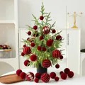 60cm tabletop PE Christmas tree set with red velvet ornaments and warm LED lights - Model E (60cm Set with Lights)