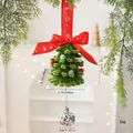 Handmade pipe cleaner Christmas tree hanging ornament with red bow and silver disco ball - Hanging Small Tree / 11cm