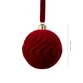 Red flocked Christmas ornament ball with wavy texture and red velvet ribbon, 8cm diameter - Water Ripple Style (ZH-25SDQ17) / 8cm Single Piece / Burgundy