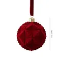 Red velvet flocked geometric Christmas ball ornament 8cm with red hanging ribbon - Polygonal Snowflake Ball (ZH-25SDQ17) / 8cm Single Piece / Burgundy