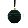Dark green flocked Christmas ball ornament 8cm with elegant velvet ribbon loop - Beach Ball Ripple Style (ZH-25SDQ17) / 8cm Single Piece / Dark Green