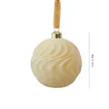 8cm cream flocked Christmas ball ornament with wavy swirl texture and velvet ribbon. - Water Ripple Ball / 8cm / Beige