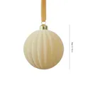 8cm cream white flocked ribbed Christmas ball ornament with velvet ribbon - Pumpkin Shape / 8cm / Beige