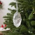 Adorno navideño de gema acrílica facetada transparente colgado en una rama de pino - Estilo Diamante Poligonal (08PCGJ01) / 7*14cm / Plateado