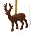 Elegant brown flocked reindeer Christmas tree hanging ornament with gold ribbon - 3D Reindeer Ornament (ZH-25SDQ17) / 12.5cm Single Pack / Brown