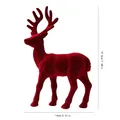 Elegant red flocked Christmas reindeer figurine with precise 14x19.5cm size dimensions - Standing Reindeer Decoration (ZH-25SDQ17) / 19.5x14cm Single Pack / Burgundy
