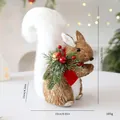 Handcrafted straw squirrel Christmas decoration with a white fluffy tail and red scarf. - Squirrel