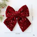 Festive red sequined Christmas bow ornament 25cm for holiday window and tree decoration - 25cm / Wine Red Sequin 25cm