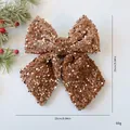Sparkling brown velvet Christmas bow ornament with gold sequins holiday decor 25cm - 25cm / Coffee Gold Sequin 25cm