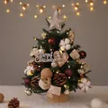 DIY desktop Christmas tree set with warm LED lights and rustic ornaments - 45cm / Pre-lit PE Tree Coffee Cotton Package