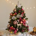 Cozy DIY tabletop Christmas tree with pink ornaments and warm LED lights on white cloth - 60CM / Purple Red Deer (60CM)