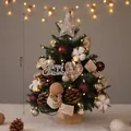 Mini árbol de Navidad DIY de 45cm con piñas y luces cálidas estilo rústico - 45cm con Luces / Algodón Café