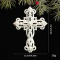 Elegante cruz navideña blanca con purpurina para decorar el árbol de Navidad, 16cm - Cruz