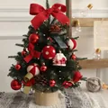 60cm red and white DIY mini Christmas tree for desktop decoration with warm lights and ornaments - Red and White Ball Decoration (Regular Green Tree Style) / 60CM / Red White