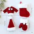 Set of red plush Christmas ornaments including sweater, sock, hat, and mitten with dimensions - 4-Piece Hanging Ornament Set / Set of 4 / Red White