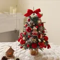 60cm flocked mini tabletop Christmas tree with red ornaments and warm LED lights - PE LED Flocked Tree (60cm Red & White Ball Set)