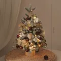 Árbol de Navidad de escritorio 45cm DIY con luces LED y adornos - 45cm con Luces / Algodón Marrón Nevado